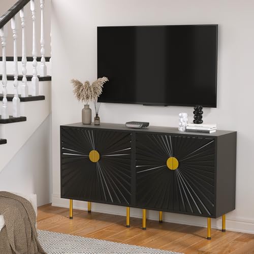 White Accent Storage Cabinet with Gold Handles and Flower Pattern Doors W867