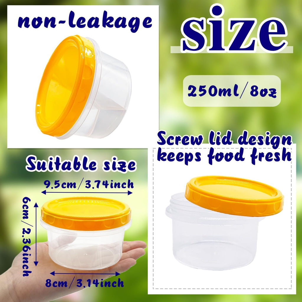 8 oz Reusable Plastic Containers with Screw Lids for Food Storage U4550