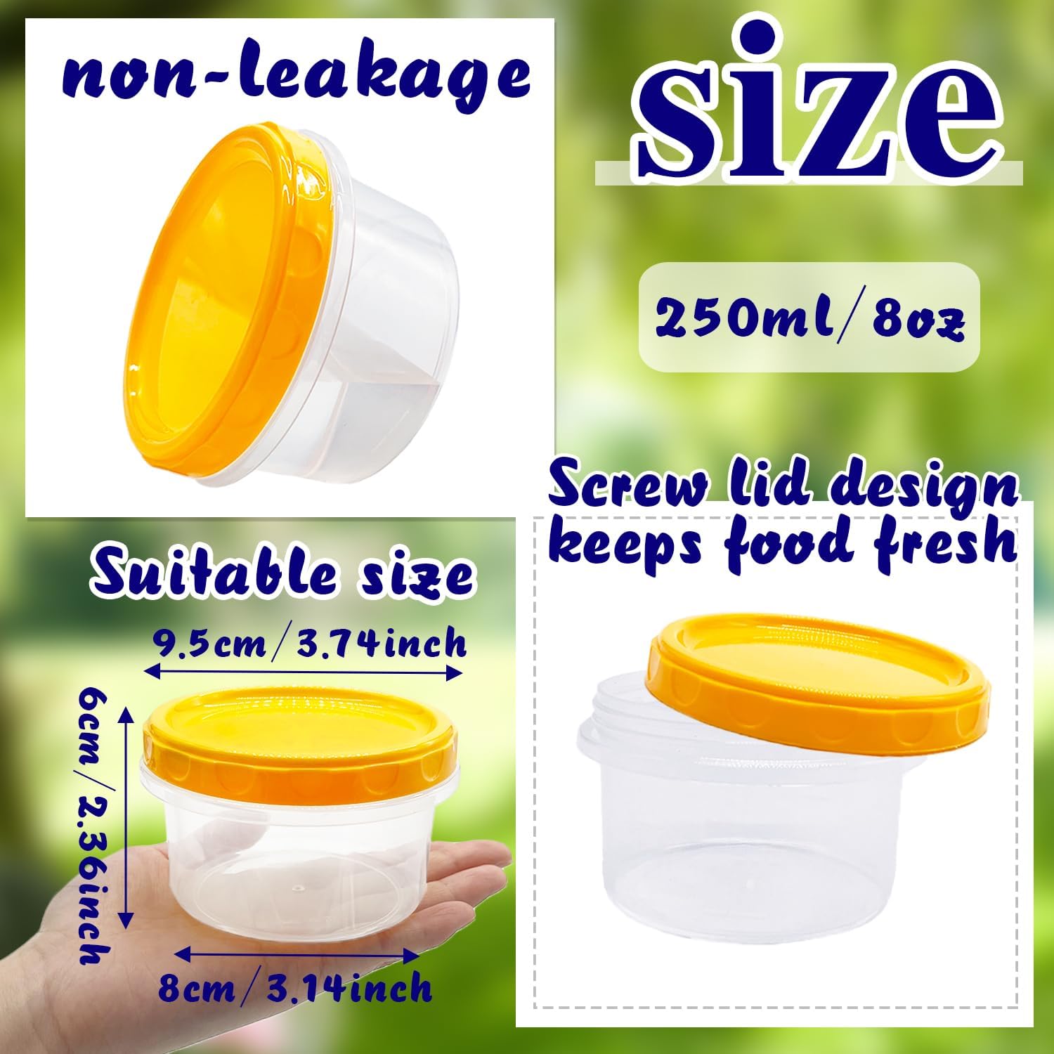8 oz Reusable Plastic Containers with Screw Lids for Food Storage U4550