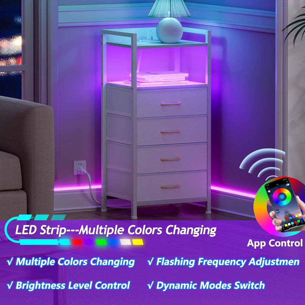 Nightstand with 4 Storage Drawers, LED Light and Charging Station Z553977