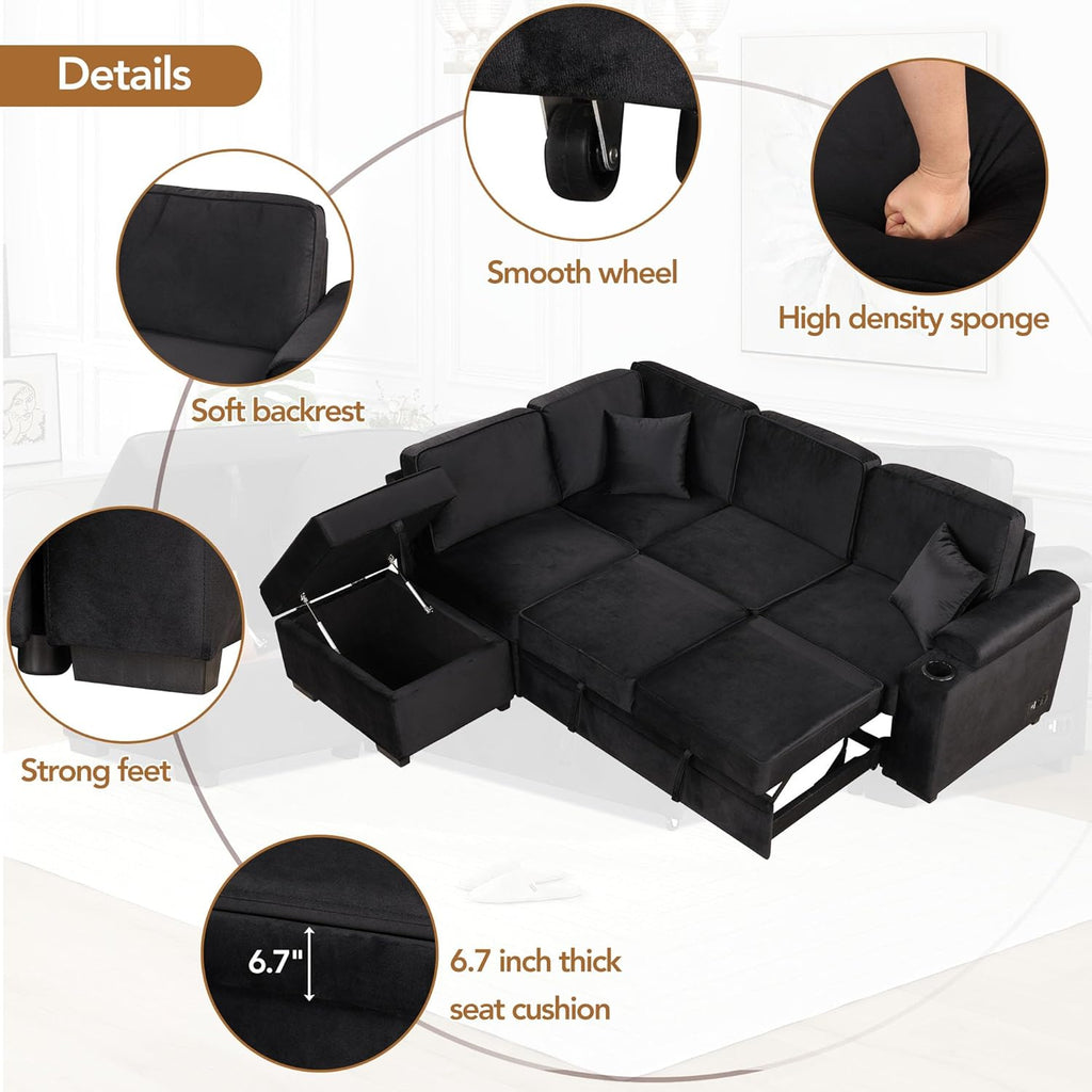 Sleeper Sofa Bed with Storage Ottoman, L-Shape Pull Out Couch L78390
