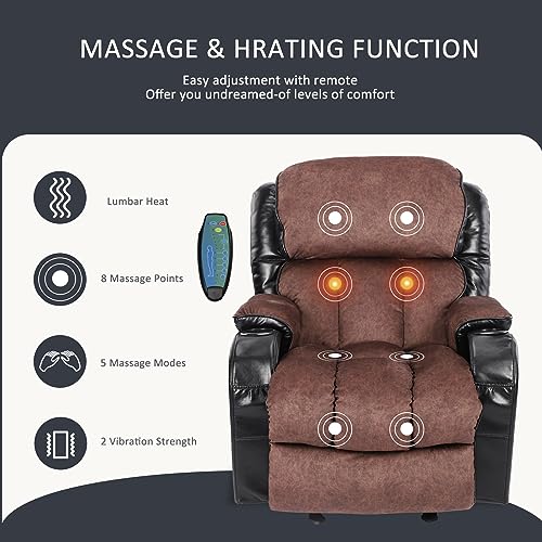 Massage Recliner Chair with Heat and Cup Holder, Black H519352