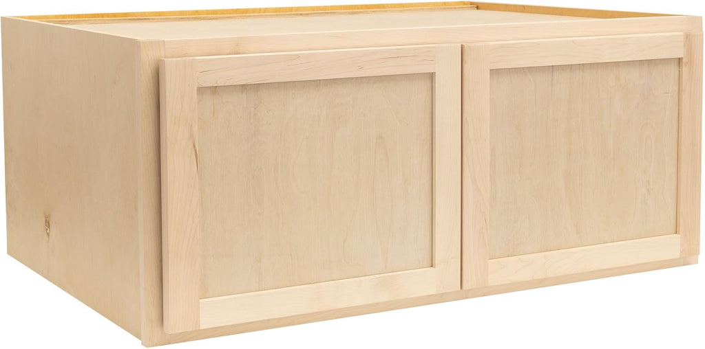 Quicklock RTA (Ready-to-Assemble) 30" Tall Wall Kitchen Cabinets - Shaker Style | 100% Hardwood | Made in America | Soft Close Hardware (Raw Maple, 24" D x 36" W x 12" H)