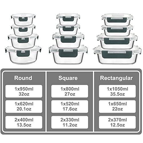 Glass Storage Containers with Airtight Snap Locking Lids, 24pc A96341