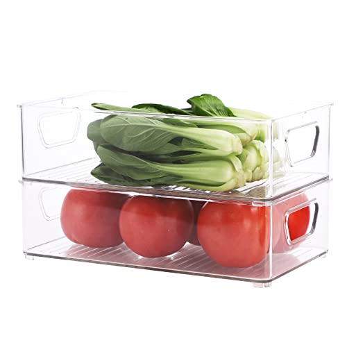Stackable Clear Plastic Pantry Organizer Bins for Kitchen, Fridge, and Cabinet Storage P3917