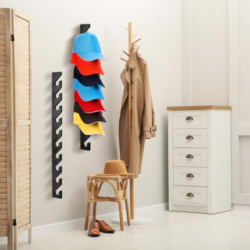Wooden Hat Rack for Baseball Caps with 10 Hooks, Wall Mount, 3 Pack X3388