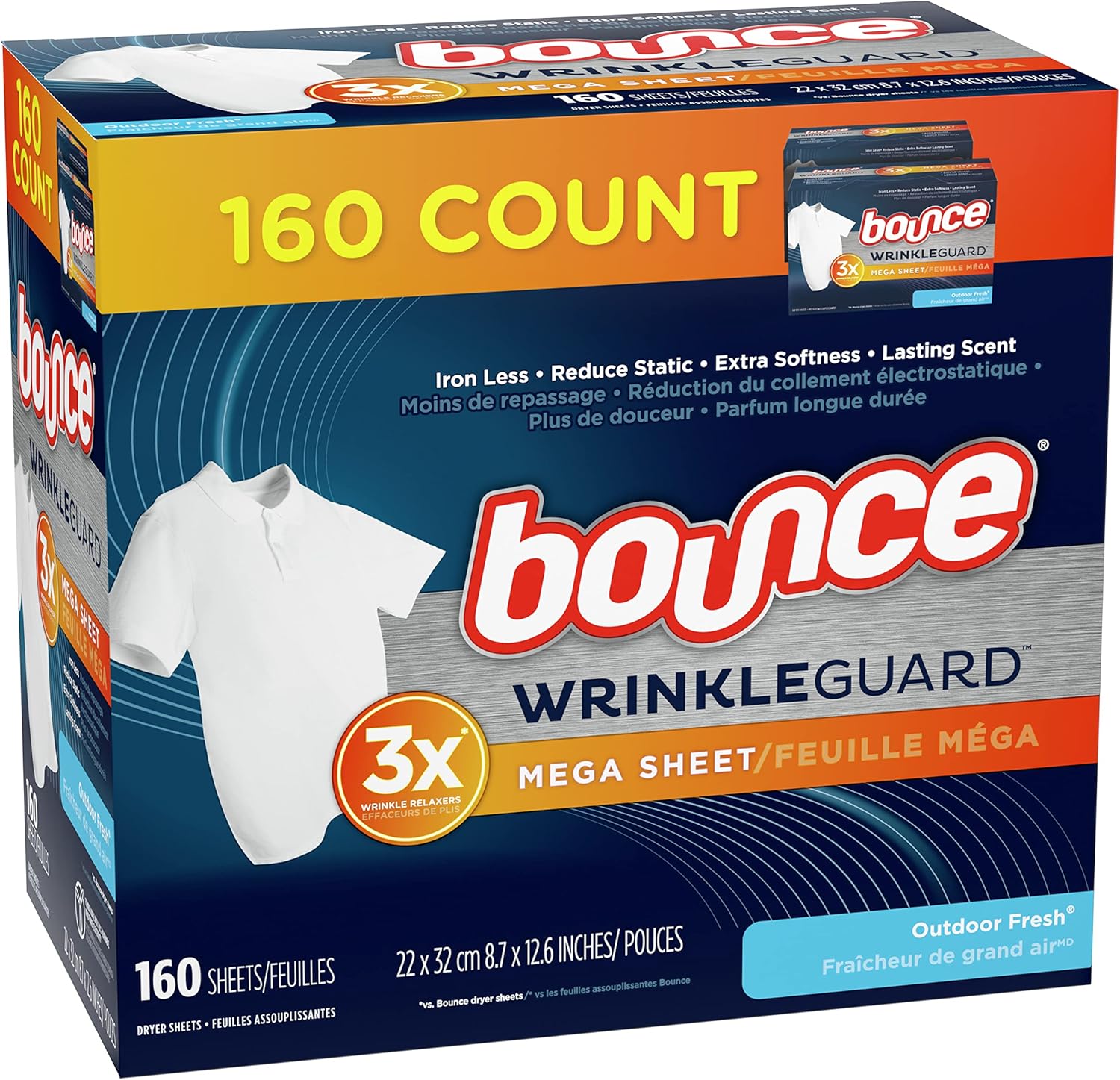 Dryer Sheets, Fabric Softener and Wrinkle Releaser, Outdoor Fresh Scent, 160 Count A454