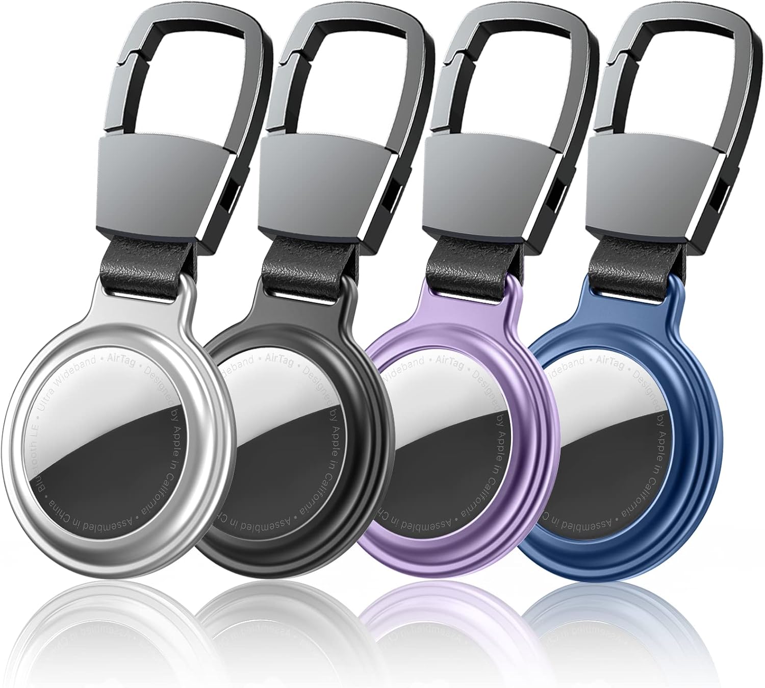 4 Pack Air tag Holder, Air Tag Keychain for Apple Airtags, Compatible with Air Tag Key Ring, AirTags Case with Anti-Lost Keyring, Finder Items Airtag for Luggage Dog Collar Holder(Metal-4 Pack)