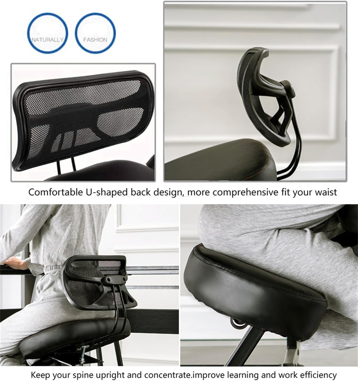 Ergonomic Kneeling Chair with Backrest, Rolling, Black X241229