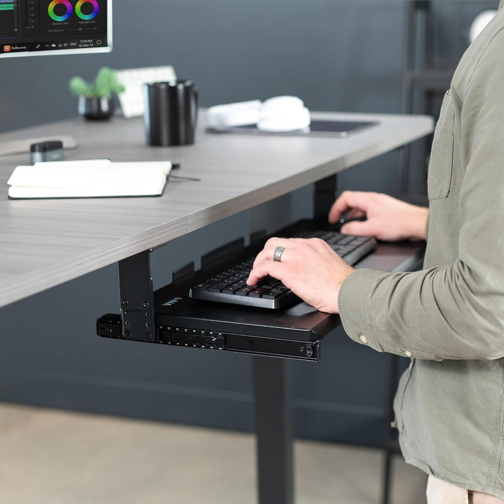 Adjustable Under Desk Keyboard Tray, 27 x 11 inch Slide-Out Computer Drawer, Black L19840
