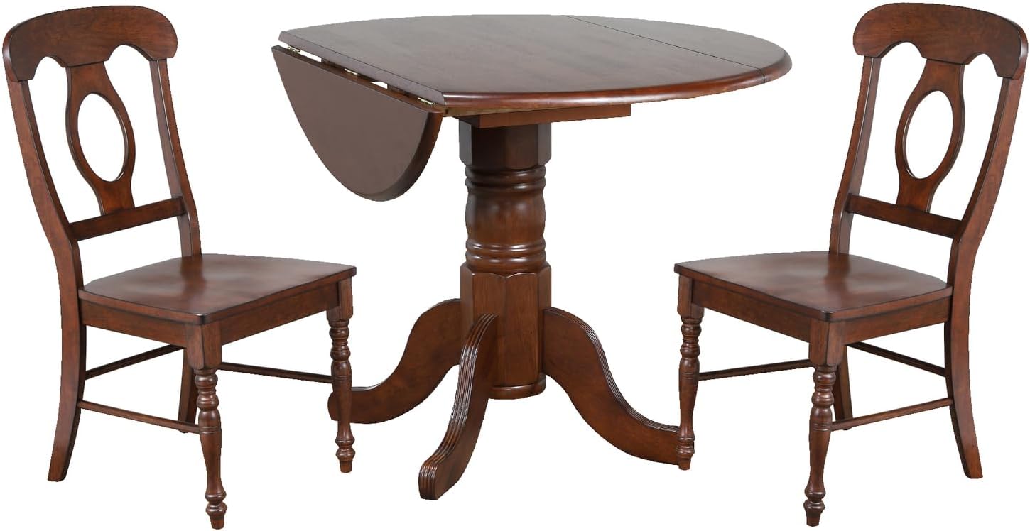 42" Round Extendable Drop Leaf Dining Table Set, 3 Piece, Seats 4 T6193