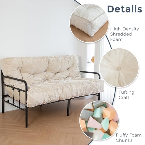 8" Futon Mattress Full Size, Velvet Floor Mattress for Adults, Beige I92411