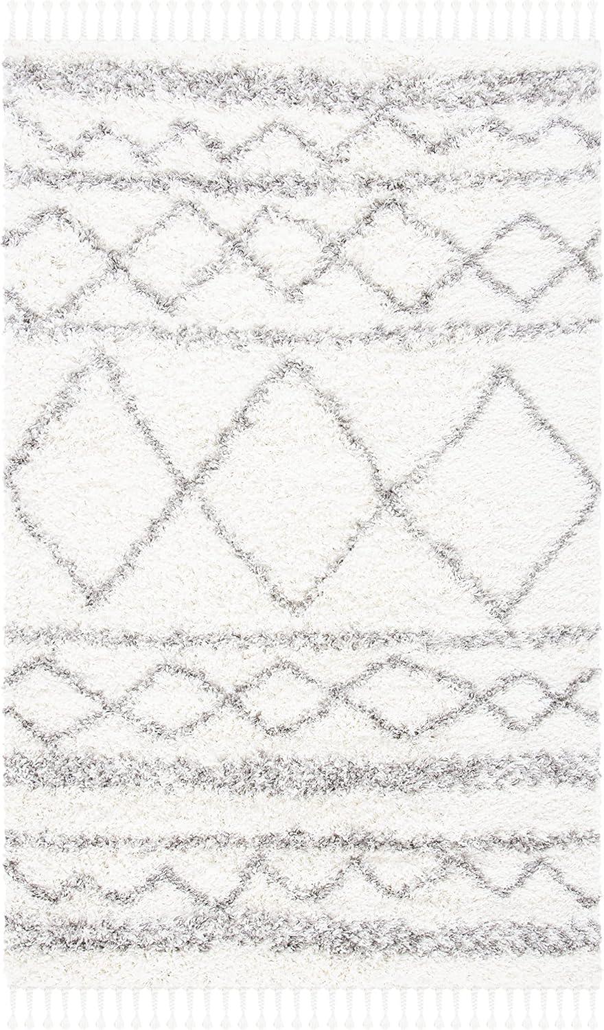 Shag Area Rug - 9' x 12', Ivory & Grey, Boho Braided Design, Non-Shedding S51460