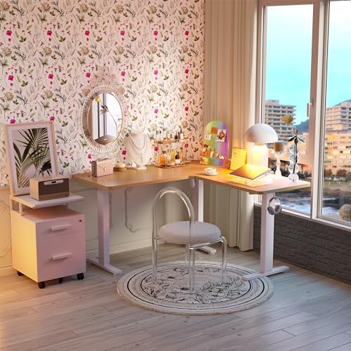 L Shaped Standing Desk, Electric Height Adjustable, White Top Q5280