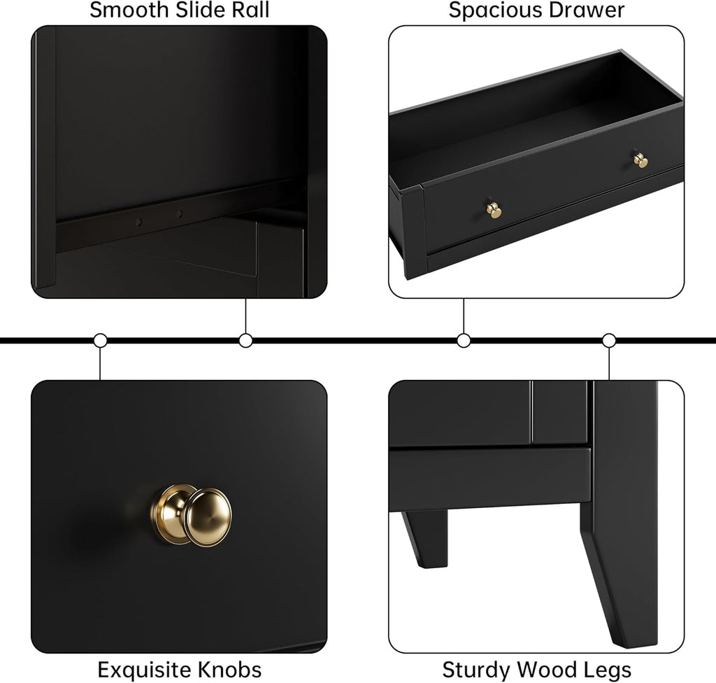 5 Drawer Dresser for Bedroom, Tall Closet Organizer, Wood with Metal Knobs, Black M855597