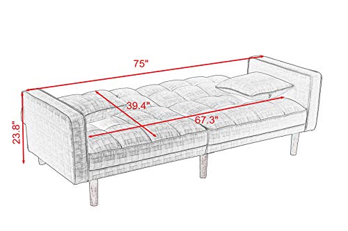 Convertible Futon Sofa Bed with Two Pillows, Light Grey O539058