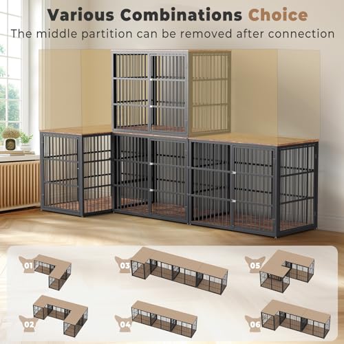 Large Dog Crate Furniture TV Stand with Double Rooms for 2 Dogs, Wooden Kennel End Table with Removable Divider S13770