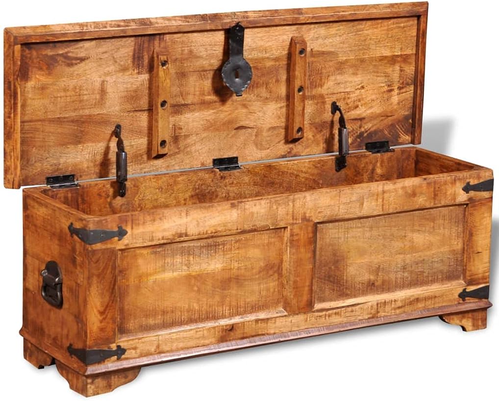 Wooden Storage Chest with Lid, Large Rustic Trunk for Living Room and Bedroom R585529
