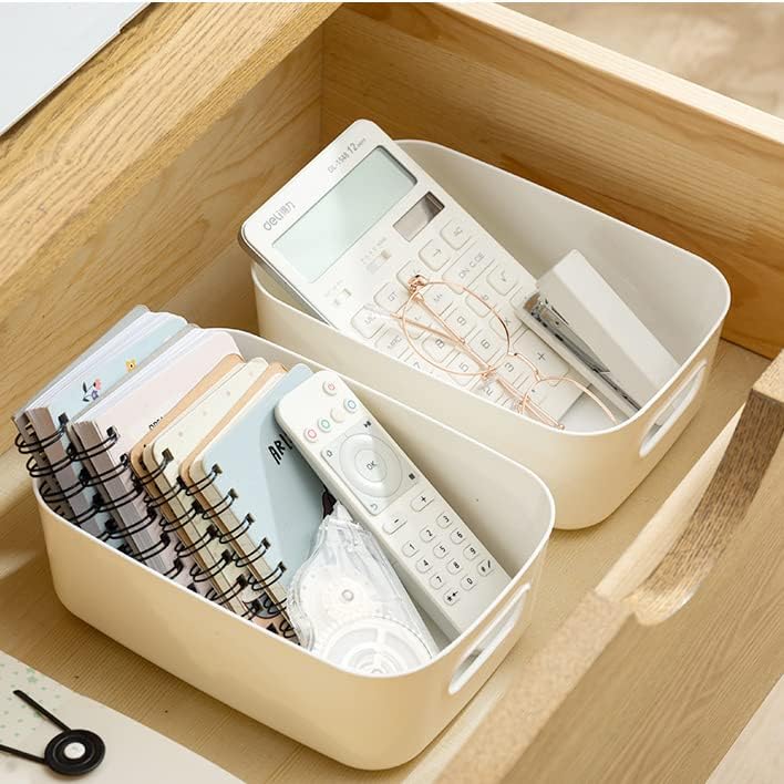 Plastic Storage Baskets with Handles for Pantry, Bedroom, and Desk Organizing J63038