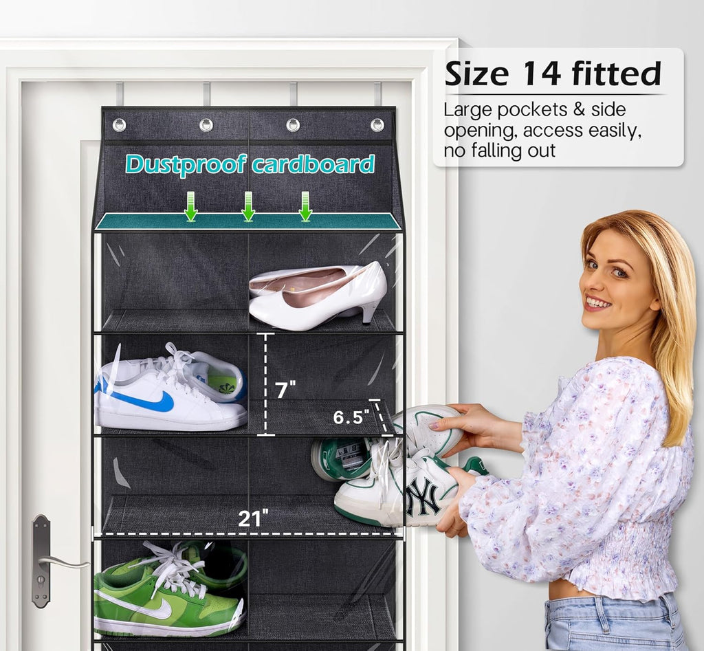 Over the Door Shoe Rack for 14 Pairs Dustproof Hanging Organizer J91958