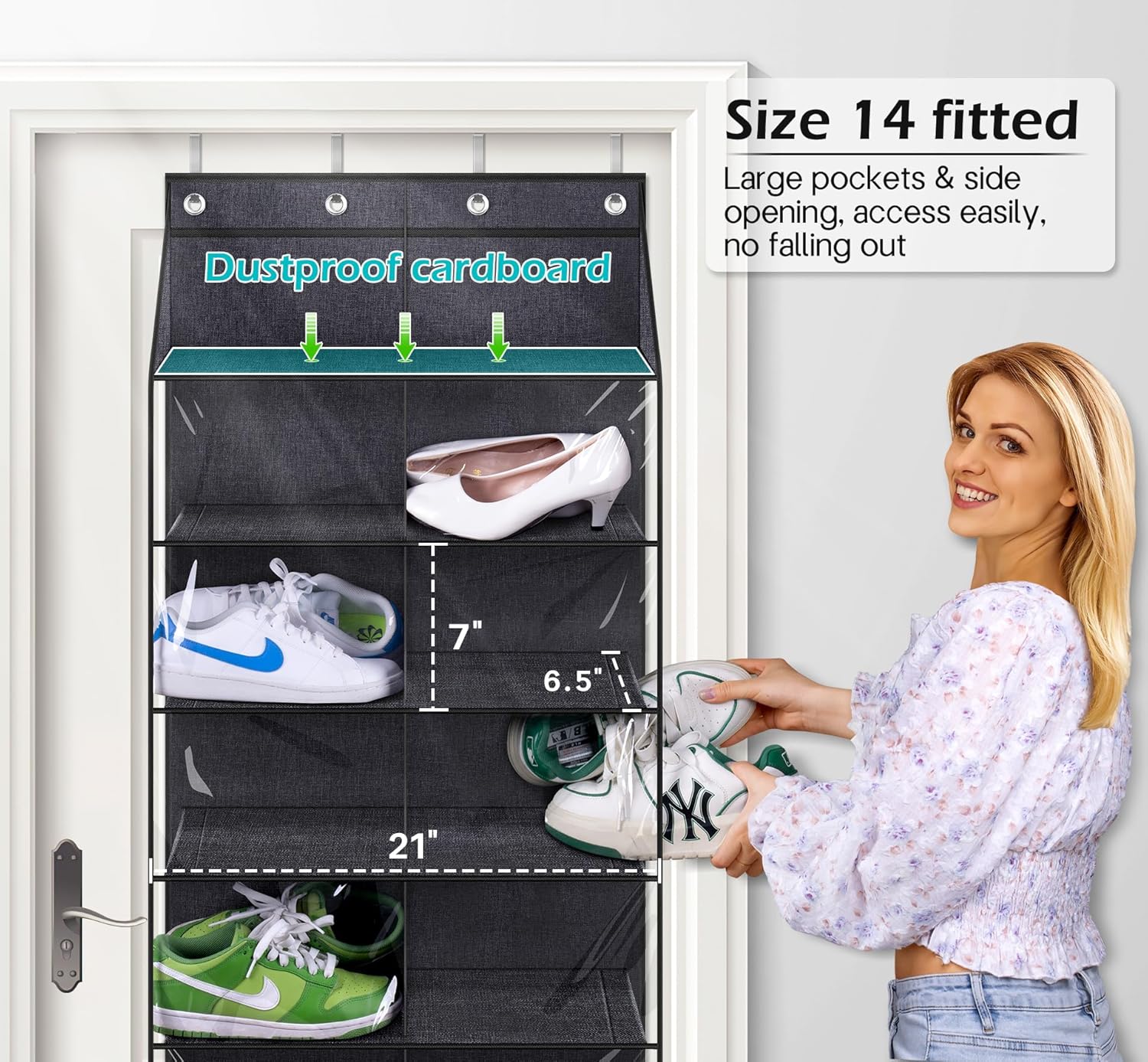 Over the Door Shoe Rack for 14 Pairs Dustproof Hanging Organizer J91958