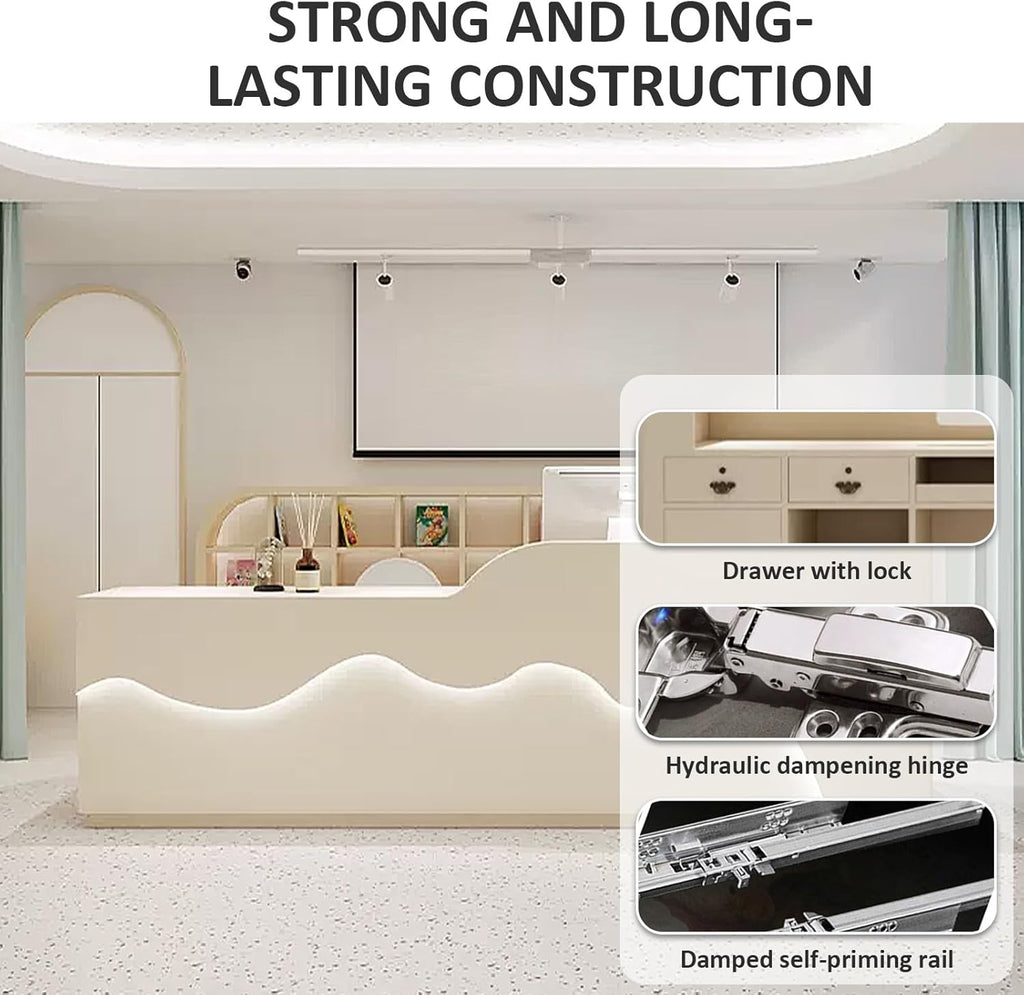 Reception Desk with LED Light, Lockers and Storage Shelves X155433