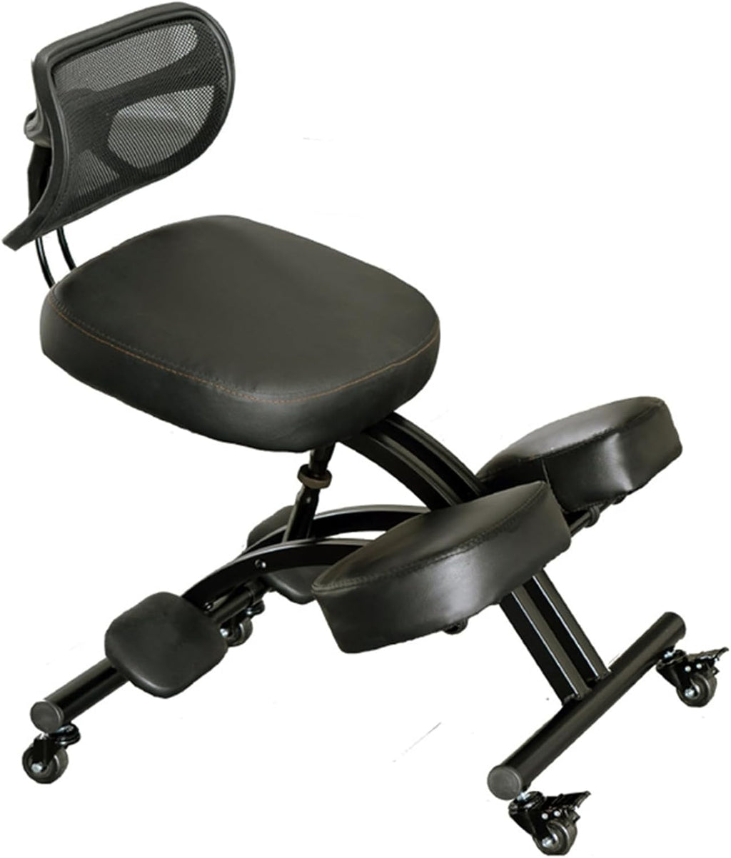 Ergonomic Kneeling Chair with Backrest, Rolling Posture Correction Kneeling Chair Adjustable Posture Knee Stool Chair for Home Office, Black