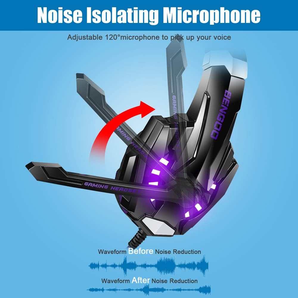 Gaming Headset for PS4, PC, Xbox One Controller, Noise Cancelling Over Ear Headphones with Mic - Purple I53181