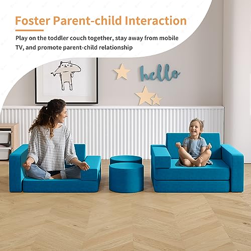 Modular Kids Play Couch with 2 Ottomans, Blueberry Z5281