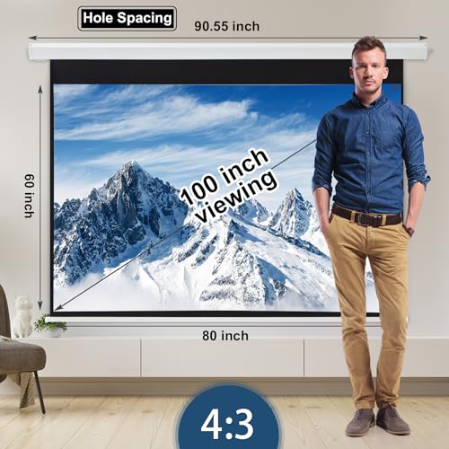 100" Motorized Projector Screen 4:3 4K HD Pull Down Retractable P58971