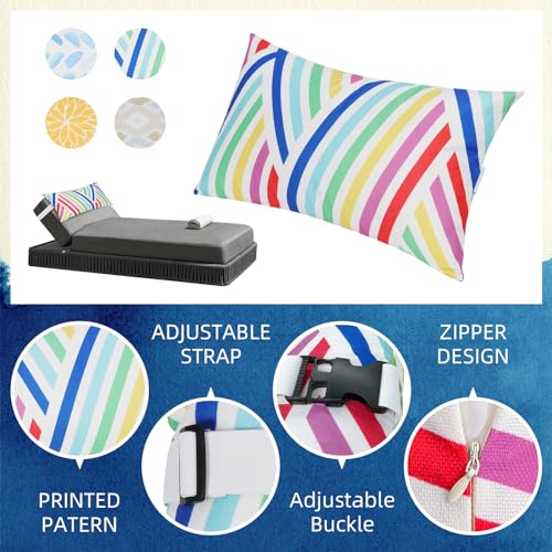 Outdoor Lounge Pillow Set of 2, Waterproof with Adjustable Strap, Yellow Blue Flower G79434
