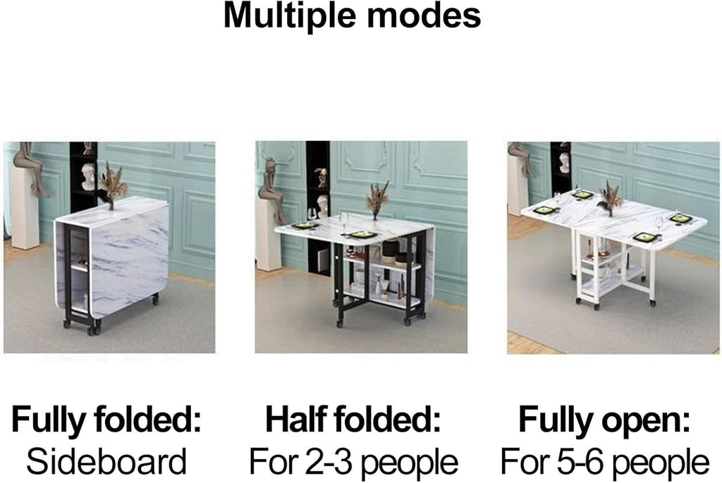 Folding Dining Table with Wheels and Storage Racks F9719
