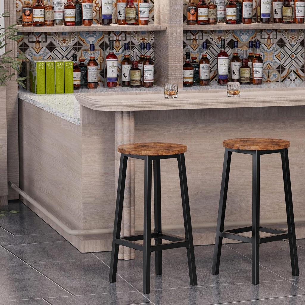 Bar Stools Set of 2 with Footrest, 25.6 Inch Tall, Rustic Brown and Black B43108