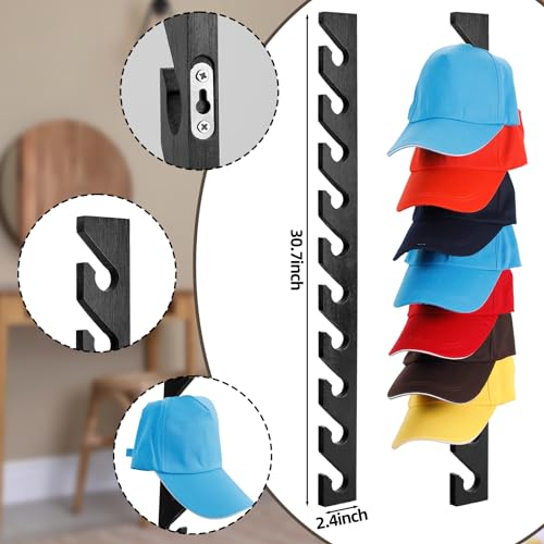 Wooden Hat Rack for Baseball Caps with 10 Hooks, Wall Mount, 3 Pack X3388