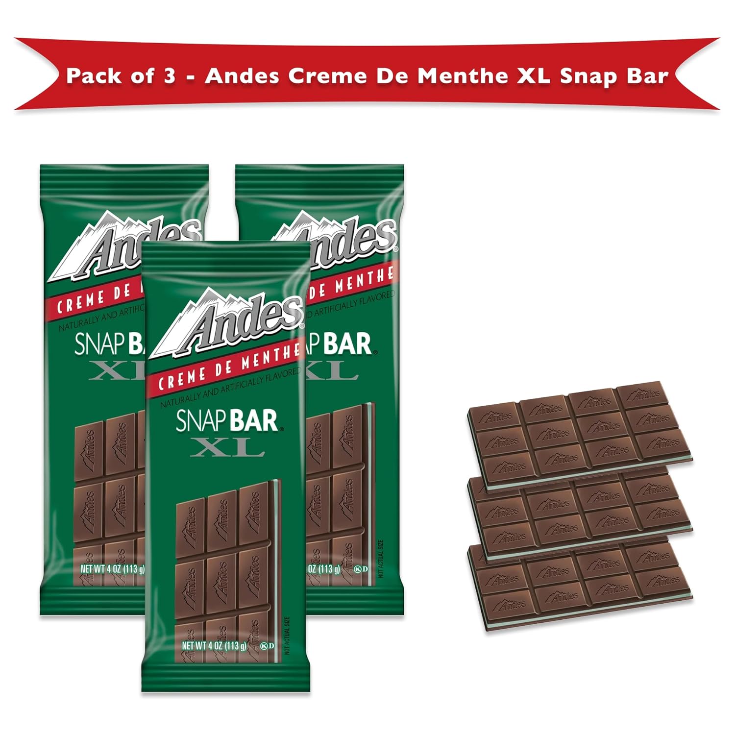 Creme De Menthe XL Snap Bar 3 Pack, Individually Wrapped Chocolate Mints J86217
