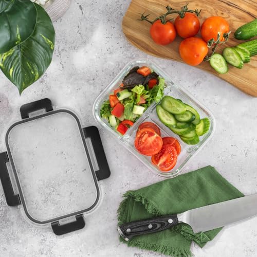 Glass Meal Prep Containers with Lids, 3 Compartment Bento Box, 5 Pack Q376068