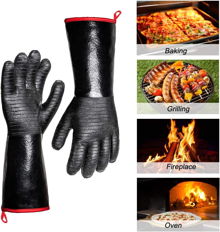Extreme Heat Resistant Grill Gloves, Waterproof Long Sleeve, Fireproof Oil Resistant, 14-Inch T99425